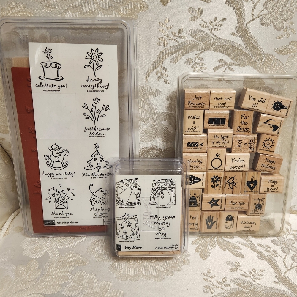 3 Sets Very Merry, Greetings Galore,  MINI MATES Wooden Stamps  Stampin Up!